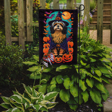 Load image into Gallery viewer, Havanese Witchy Halloween Garden Flag – Witch Dog with Pumpkins, Bats &amp; Jack-o'-Lanterns