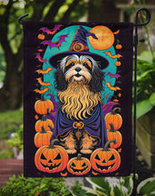 Load image into Gallery viewer, Havanese Witchy Halloween Garden Flag – Witch Dog with Pumpkins, Bats &amp; Jack-o'-Lanterns