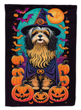 Load image into Gallery viewer, Havanese Witchy Halloween Garden Flag – Witch Dog with Pumpkins, Bats &amp; Jack-o'-Lanterns