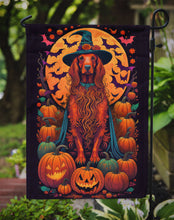 Load image into Gallery viewer, Irish Setter Witchy Halloween Garden Flag – Witch Dog with Pumpkins, Bats &amp; Jack-o'-Lanterns