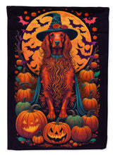 Load image into Gallery viewer, Irish Setter Witchy Halloween Garden Flag – Witch Dog with Pumpkins, Bats &amp; Jack-o'-Lanterns