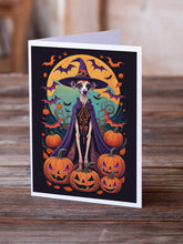 Load image into Gallery viewer, Italian Greyhound Witchy Halloween Greeting Cards -  Blank Note Cards – 8-Pack of Artist-Designed Cards with Envelopes