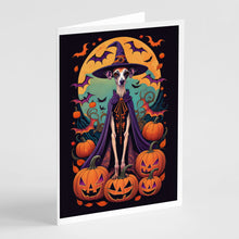 Load image into Gallery viewer, Italian Greyhound Witchy Halloween Greeting Cards -  Blank Note Cards – 8-Pack of Artist-Designed Cards with Envelopes