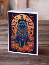 Load image into Gallery viewer, Keeshond Witchy Halloween Greeting Cards -  Blank Note Cards – 8-Pack of Artist-Designed Cards with Envelopes