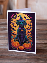Load image into Gallery viewer, Black Labrador Retriever Witchy Halloween Greeting Cards -  Blank Note Cards – 8-Pack of Artist-Designed Cards with Envelopes