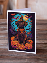 Load image into Gallery viewer, Chocolate Labrador Retriever Witchy Halloween Greeting Cards -  Blank Note Cards – 8-Pack of Artist-Designed Cards with Envelopes