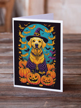 Load image into Gallery viewer, Yellow Labrador Retriever Witchy Halloween Greeting Cards -  Blank Note Cards – 8-Pack of Artist-Designed Cards with Envelopes