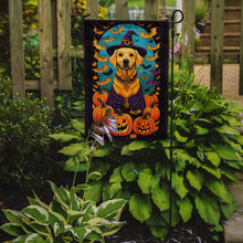 Load image into Gallery viewer, Yellow Labrador Retriever Witchy Halloween Garden Flag – Witch Dog with Pumpkins, Bats &amp; Jack-o'-Lanterns