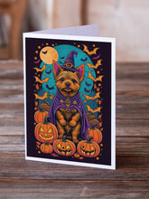 Load image into Gallery viewer, Norwich Terrier Witchy Halloween Greeting Cards -  Blank Note Cards – 8-Pack of Artist-Designed Cards with Envelopes