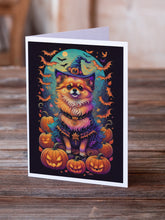 Load image into Gallery viewer, Pomeranian Witchy Halloween Greeting Cards -  Blank Note Cards – 8-Pack of Artist-Designed Cards with Envelopes