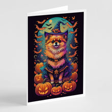 Load image into Gallery viewer, Pomeranian Witchy Halloween Greeting Cards -  Blank Note Cards – 8-Pack of Artist-Designed Cards with Envelopes