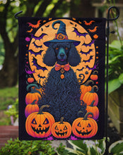 Load image into Gallery viewer, Black Standard Poodle Witchy Halloween Garden Flag – Witch Dog with Pumpkins, Bats &amp; Jack-o'-Lanterns