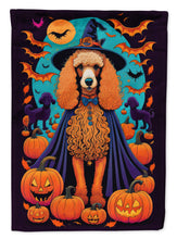 Load image into Gallery viewer, Apricot Standard Poodle Witchy Halloween Garden Flag – Witch Dog with Pumpkins, Bats &amp; Jack-o'-Lanterns