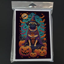 Load image into Gallery viewer, Pug Witchy Halloween Greeting Cards -  Blank Note Cards – 8-Pack of Artist-Designed Cards with Envelopes