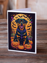 Load image into Gallery viewer, Rottweiler Witchy Halloween Greeting Cards -  Blank Note Cards – 8-Pack of Artist-Designed Cards with Envelopes