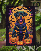Load image into Gallery viewer, Rottweiler Witchy Halloween Garden Flag – Witch Dog with Pumpkins, Bats &amp; Jack-o'-Lanterns