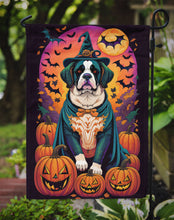 Load image into Gallery viewer, Saint Bernard Witchy Halloween Garden Flag – Witch Dog with Pumpkins, Bats &amp; Jack-o'-Lanterns