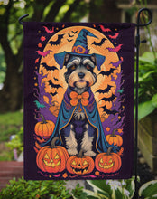 Load image into Gallery viewer, Schnauzer Witchy Halloween Garden Flag – Witch Dog with Pumpkins, Bats &amp; Jack-o'-Lanterns