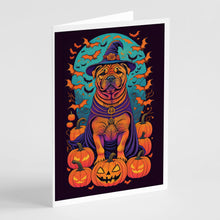 Load image into Gallery viewer, Shar Pei Witchy Halloween Greeting Cards -  Blank Note Cards – 8-Pack of Artist-Designed Cards with Envelopes