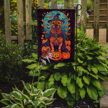 Load image into Gallery viewer, Shar Pei Witchy Halloween Garden Flag – Witch Dog with Pumpkins, Bats &amp; Jack-o'-Lanterns
