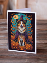 Load image into Gallery viewer, Sheltie Witchy Halloween Greeting Cards -  Blank Note Cards – 8-Pack of Artist-Designed Cards with Envelopes