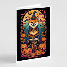 Load image into Gallery viewer, Shiba Inu Witchy Halloween Greeting Cards -  Blank Note Cards – 8-Pack of Artist-Designed Cards with Envelopes