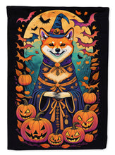 Load image into Gallery viewer, Shiba Inu Witchy Halloween Garden Flag – Witch Dog with Pumpkins, Bats &amp; Jack-o'-Lanterns