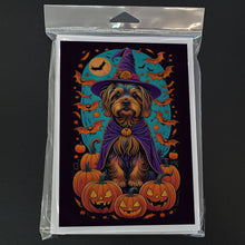 Load image into Gallery viewer, Silky Terrier Witchy Halloween Greeting Cards -  Blank Note Cards – 8-Pack of Artist-Designed Cards with Envelopes