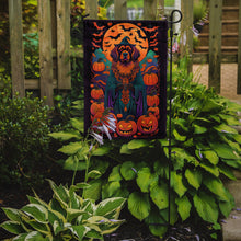 Load image into Gallery viewer, Tibetan Mastiff Witchy Halloween Garden Flag – Witch Dog with Pumpkins, Bats &amp; Jack-o'-Lanterns