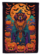 Load image into Gallery viewer, Tibetan Mastiff Witchy Halloween Garden Flag – Witch Dog with Pumpkins, Bats &amp; Jack-o'-Lanterns