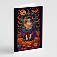 Load image into Gallery viewer, Tibetan Spaniel Witchy Halloween Greeting Cards -  Blank Note Cards – 8-Pack of Artist-Designed Cards with Envelopes
