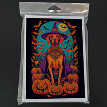 Load image into Gallery viewer, Vizsla Witchy Halloween Greeting Cards -  Blank Note Cards – 8-Pack of Artist-Designed Cards with Envelopes