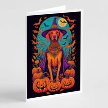 Load image into Gallery viewer, Vizsla Witchy Halloween Greeting Cards -  Blank Note Cards – 8-Pack of Artist-Designed Cards with Envelopes