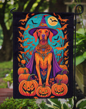 Load image into Gallery viewer, Vizsla Witchy Halloween Garden Flag – Witch Dog with Pumpkins, Bats &amp; Jack-o'-Lanterns