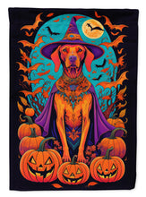 Load image into Gallery viewer, Vizsla Witchy Halloween Garden Flag – Witch Dog with Pumpkins, Bats &amp; Jack-o'-Lanterns