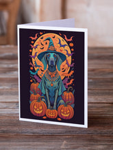 Load image into Gallery viewer, Weimaraner Witchy Halloween Greeting Cards -  Blank Note Cards – 8-Pack of Artist-Designed Cards with Envelopes
