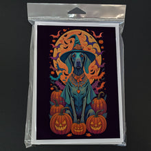 Load image into Gallery viewer, Weimaraner Witchy Halloween Greeting Cards -  Blank Note Cards – 8-Pack of Artist-Designed Cards with Envelopes