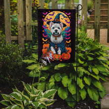 Load image into Gallery viewer, Westie Witchy Halloween Garden Flag – Witch Dog with Pumpkins, Bats &amp; Jack-o'-Lanterns