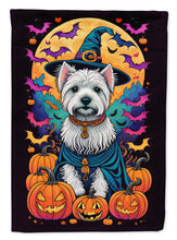 Load image into Gallery viewer, Westie Witchy Halloween Garden Flag – Witch Dog with Pumpkins, Bats &amp; Jack-o'-Lanterns