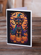 Load image into Gallery viewer, Yorkie Witchy Halloween Greeting Cards -  Blank Note Cards – 8-Pack of Artist-Designed Cards with Envelopes