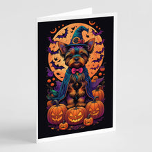 Load image into Gallery viewer, Yorkie Witchy Halloween Greeting Cards -  Blank Note Cards – 8-Pack of Artist-Designed Cards with Envelopes