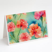 Load image into Gallery viewer, Carnations in Watercolor Greeting Cards -  Blank Note Cards – 8-Pack of Artist-Designed Cards with Envelopes