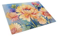 Load image into Gallery viewer, Chrysanthemums in Watercolor Glass Cutting Boards – Durable, Decorative Kitchen Art Large