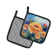 Load image into Gallery viewer, Chrysanthemums in Watercolor Pot Holders - Set of 2 Decorative Kitchen Helpers | Made in the USA