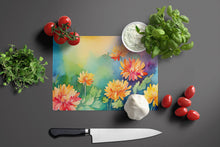 Load image into Gallery viewer, Chrysanthemums in Watercolor Glass Cutting Boards – Durable, Decorative Kitchen Art Large
