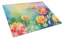 Load image into Gallery viewer, Chrysanthemums in Watercolor Glass Cutting Boards – Durable, Decorative Kitchen Art Large