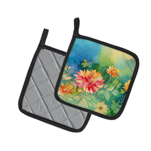 Load image into Gallery viewer, Chrysanthemums in Watercolor Pot Holders - Set of 2 Decorative Kitchen Helpers | Made in the USA