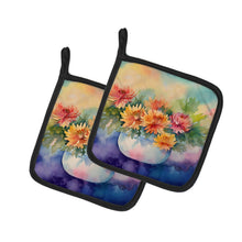 Load image into Gallery viewer, Chrysanthemums in Watercolor Pot Holders - Set of 2 Decorative Kitchen Helpers | Made in the USA