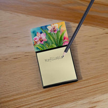 Load image into Gallery viewer, Orchids in Watercolor Sticky Note Holder- Refiilable Desk Accessory Note Pad