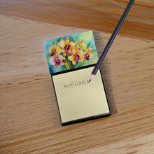Load image into Gallery viewer, Orchids in Watercolor Sticky Note Holder- Refiilable Desk Accessory Note Pad